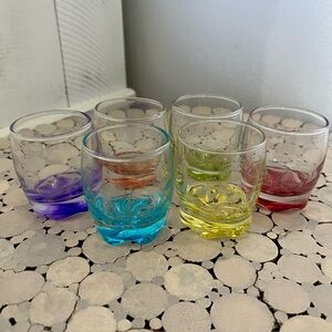 Set of 6 Colorful Swirl Bottom Shot Glasses 2 5/8" 2oz